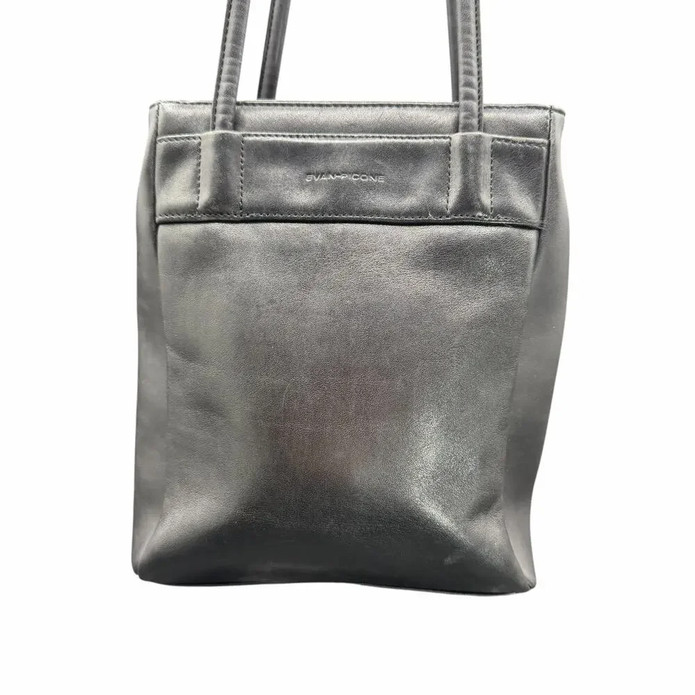 Vintage Evan Picone Black Leather Small Tote Bag Shoulder Mini Purse